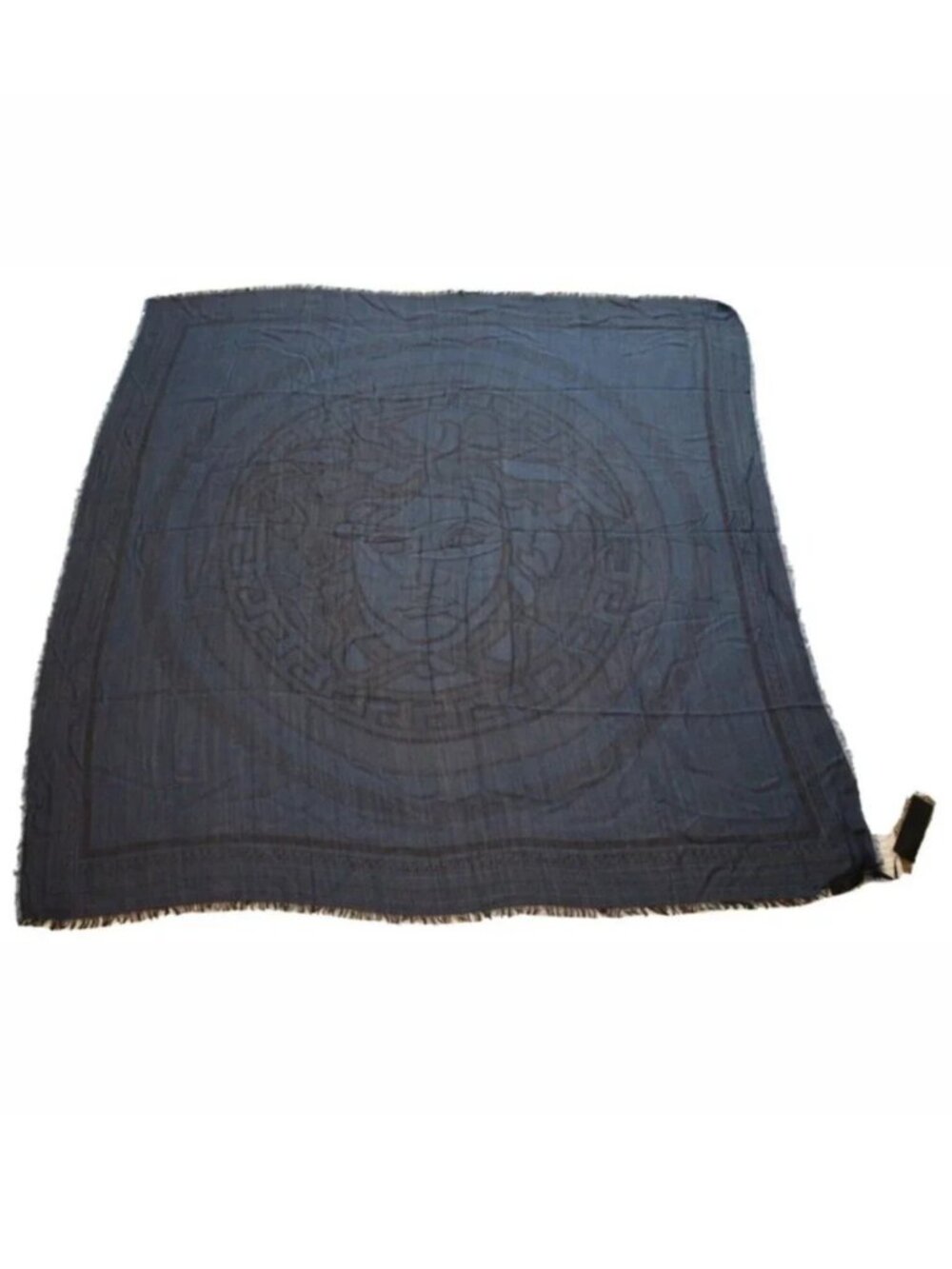 Gianni Versace - Women's Blue/Black Silk Lightweight Medusa Scarf 48" x 48"